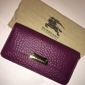 New BURBERRY Penrose Magenta Grain Leather Wallet